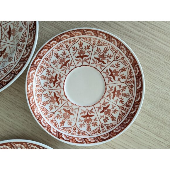 Antique Wedgewood Etruria England Teacup trio 2 sets in Rare red transferware - Picture 3 of 13